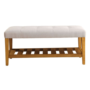 English Elm Light Tufted Padded Seat Bench with Oak Frame and Slatted Shelf — 40.5" Contemporary Seating, Storage B062P189177
