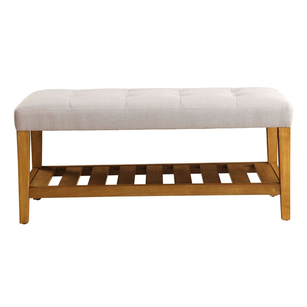 English Elm Light Tufted Padded Seat Bench with Oak Frame and Slatted Shelf — 40.5" Contemporary Seating, Storage B062P189177