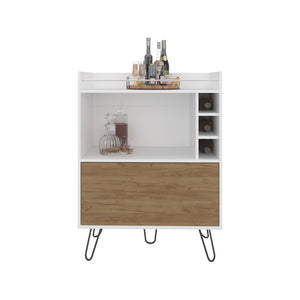 English Elm Platea Sleek Bar Cabinet with Wine Rack and Hairpin Legs, White & Macadamia Engineered Wood Storage B092P286110