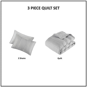 English Elm 3 Piece Polyester Quilt Set Channel Quilted Hypoallergenic Bedding for Modern Neutral Rooms B035P319903