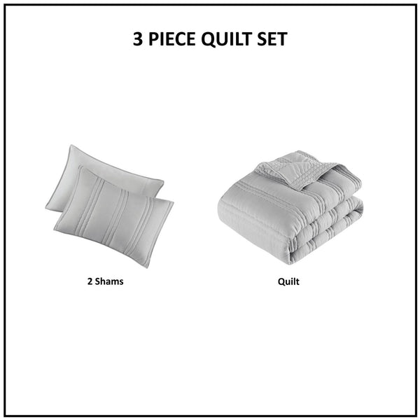 English Elm 3 Piece Polyester Quilt Set Channel Quilted Hypoallergenic Bedding for Modern Neutral Rooms B035P319903