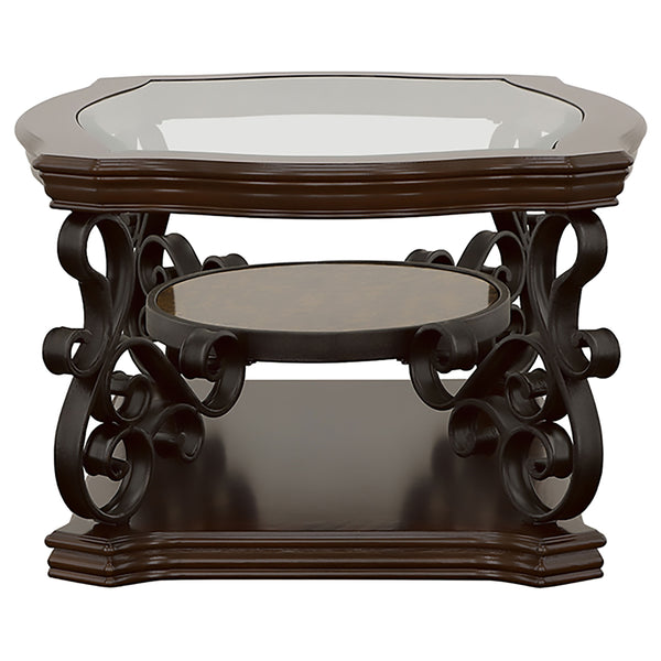 English Elm Bianca Merlot 2-Shelf Glass Top Coffee Table with Cherry Veneer Finish, Spacious Display & Warm Elegance B062P328727