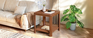 English Elm Rounded Square End Tables Set of 2 Boho Walnut with Wave Legs and Open Shelf W5563P449956