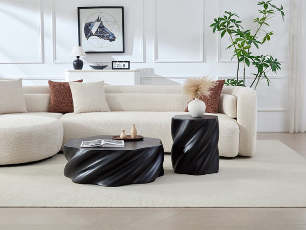 English Elm 19.69'' Petal Shaped Fiberglass Drum Side Table Sculptural Organic Modern Living Room W2664P462012