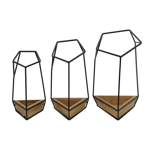 English Elm Set Felix Wall Planter Trio – Geometric Fir Wood & Iron Frames for Succulents, Modern Wall Focal Point Decor Black,Brown W2078P322836