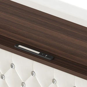 English Elm Queen Velvet Tufted Wingback Platform Bed Tall Headboard with Usb Charging Shelf Beige N733P367135A
