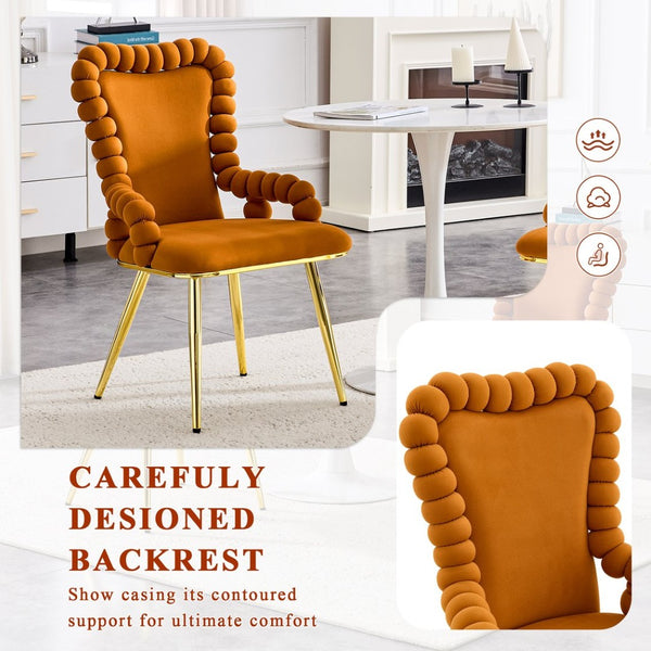 English Elm Set of 2 Sculptural Bubble Backrest Velvet Dining Chairs with Gleaming Gold Legs W3875P370855