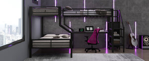 English Elm Twin Over Full L-shaped Bunk Bed with Wardrobe Desk and Usb Charging Ports N7500004100B