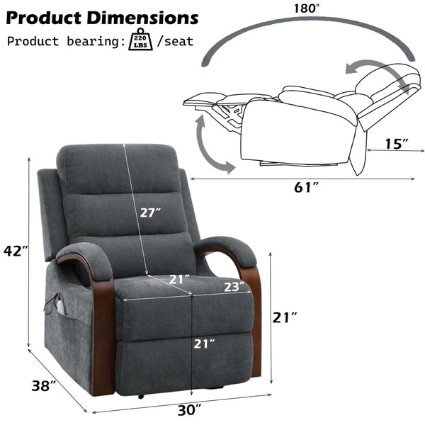 English Elm Kayla Power Lift Recliner with Zero Gravity Massage Heating and Chenille Upholstery B2726P469551
