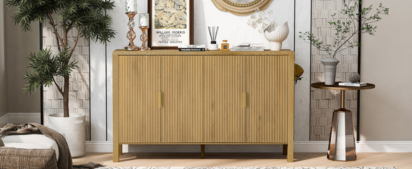 English Elm U_style Striped Four Door Sideboard Mdf Buffet Cabinet with Adjustable Shelves for Dining Natural N711P345170O