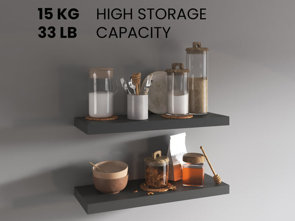 English Elm Ecco Floating Shelves Set of 2 with Hidden Brackets, Modern Matte Finish Wall Storage Display Unit Gray 32 L x 11 W x 4 H B200P239105