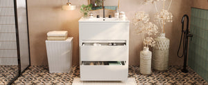 English Elm Christopher Knight Home® - 30" Bathroom Vanity with Ceramic Sink, 2 Soft-Close Full-Extension Drawers, Handle-Free 45° Design, Durable MDF White N817P280549W