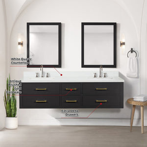 English Elm Black Double Bath Vanity Set With White Quartz Top, Faucets, & Mirrors – Elegant Storage Solution B2731S01832