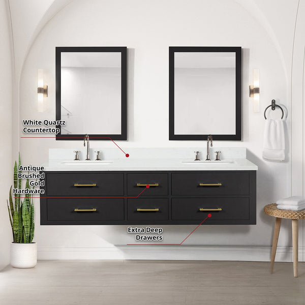 English Elm Black Double Bath Vanity Set With White Quartz Top, Faucets, & Mirrors – Elegant Storage Solution B2731S01832