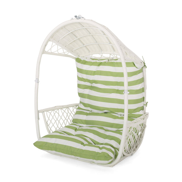 English Elm Christopher Knight Home® - Malia Hanging Chair - Cozy Indoor/Outdoor Wicker Basket Seat With Plush Cushions & Modern Design 67677.00WGRN