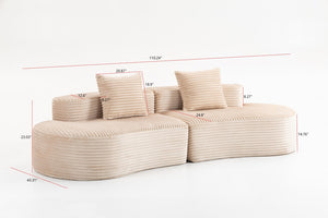 English Elm 110.24" Corduroy Deep Seat Cloud Sofa No Assembly Two Seater with Lumbar Pillows Beige W3326P446753