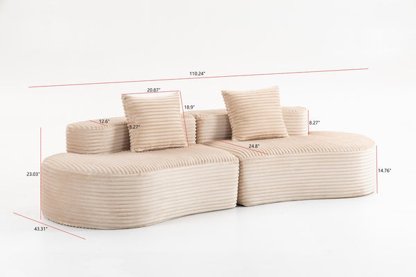 English Elm 110.24" Corduroy Deep Seat Cloud Sofa No Assembly Two Seater with Lumbar Pillows Beige W3326P446753