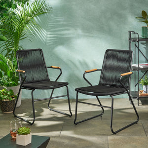 English Elm Christopher Knight Home® - MOONSTONE Black Woven Rope Club Chairs Set – Modern Powder-Coated Iron Frame, Durable Handcrafted Design 67841.00BLK