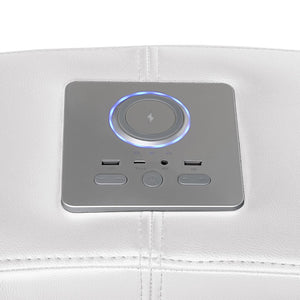 English Elm Nova Tech Sectional with Led Bar Bluetooth Speakers Power Recliners and Freezer Console White B009S02171