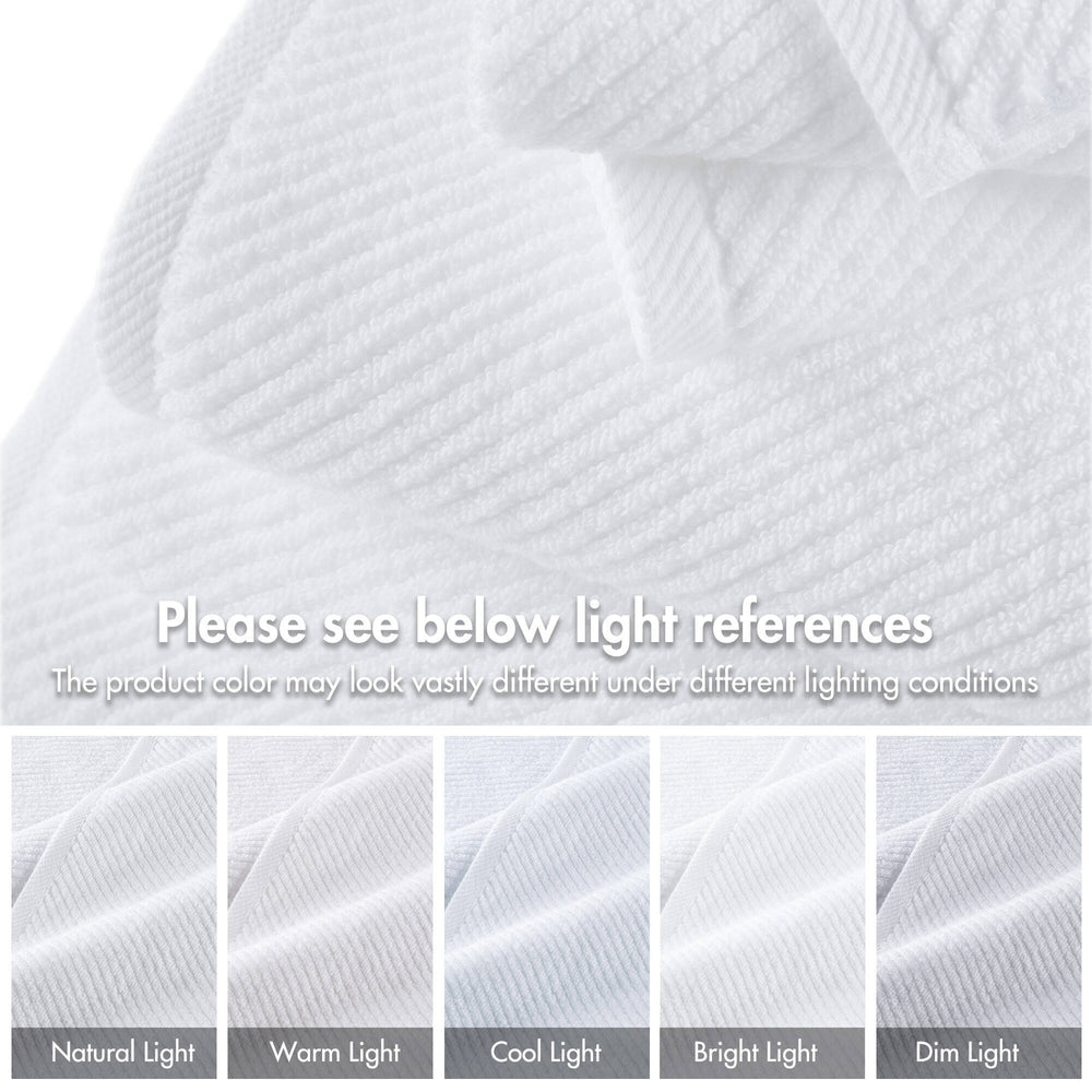 JLA Home Madison Park - 100% Cotton Diagonal Ribbed Hand Towel — Plush Zero-Twist 506 GSM Quick-Dry Luxury for Home Spa White MP73-8858