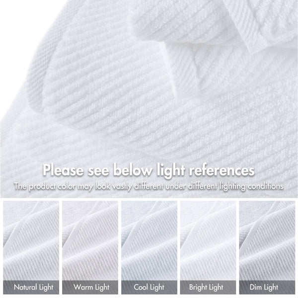 JLA Home Madison Park - 100% Cotton Diagonal Ribbed 4-Piece Bath Towels — Plush Zero-Twist 518GSM, Fast-Dry & Durable Luxury White MP73-8870