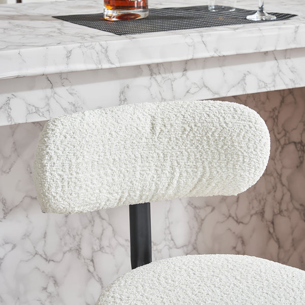 English Elm Modern Bouclé Swivel Bar Stools Set of 2 — Counter Height Fabric Seats with Metal Frame & Footrest, 360° Comfort White W1901P264272