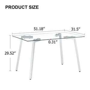 English Elm Glass Tempered Dining Table 51" x 31" Modern Minimalist Rectangular for 4-6 with Metal Legs, Easy-Clean Surface, Sturdy Design W1512S00174