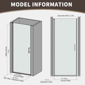 English Elm 32-34 in Frameless Pivot Shower Door Clear Tempered Glass with Matte Black Hardware W63777029