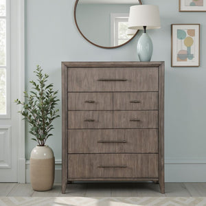 English Elm Avana Five Drawer Chest Poplar Acacia Veneer Mid Century Bedroom Storage Fully Assembled B108P468532