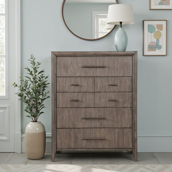 English Elm Avana Five Drawer Chest Poplar Acacia Veneer Mid Century Bedroom Storage Fully Assembled B108P468532