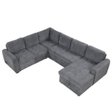 English Elm 107.5" U-Shaped Sofa Sectional Sofa Pull-Out Sofa Bed With A Storage Chaise Lounge, Charging Devices For Living Room, Gray