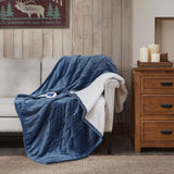 Woolrich Heated Plush to Berber Casual Throw WR54-1768 Sapphire Blue