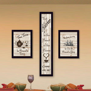 English Elm "the the Kitchen Collection Triptych Black Framed Wall Art Set for Dining and Living Spaces B06787046