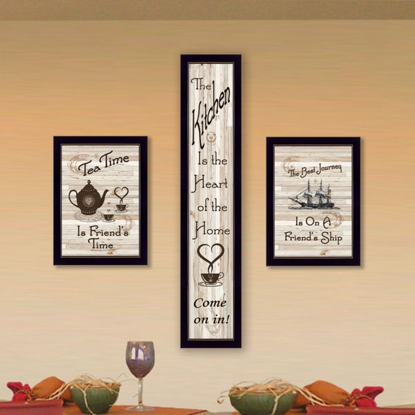 English Elm "the the Kitchen Collection Triptych Black Framed Wall Art Set for Dining and Living Spaces B06787046