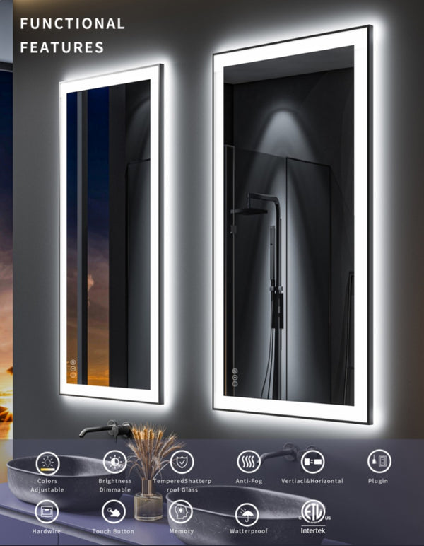 English Elm 72" Led Vanity Mirror with Front Back Lighting Dimmable Anti-fog Bathroom Wall W1920P404210