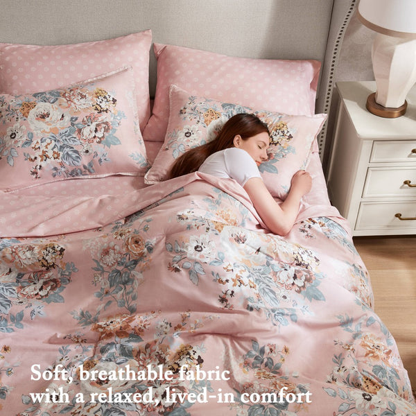 English Elm 5-piece Reversible Floral Comforter Set Vintage Romantic Blush Polyester Twin Xl Bedding B035P408234
