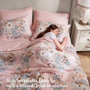 English Elm 7-piece Queen Comforter Set Vintage Floral Blush Reversible Polyester Bedroom Bedding B035P408236