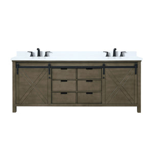 English Elm Rustic Double Bath Vanity 80" W X 22" D With White Quartz Top & Faucet Set - Stylish Storage Solution! B2731P260163-GIGA
