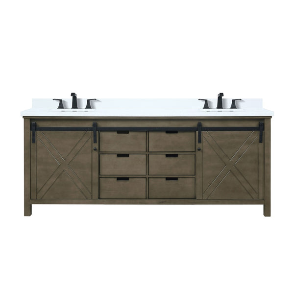 English Elm Rustic Double Bath Vanity 80" W X 22" D With White Quartz Top & Faucet Set - Stylish Storage Solution! B2731P260163-GIGA