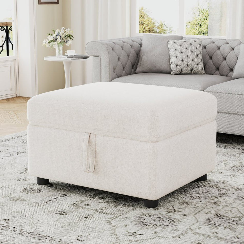 English Elm 26.6" Chenille Lift Top Storage Ottoman Wide Seat Footrest for Living Room or Bedroom Beige N719P264008A