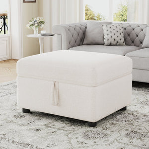 English Elm 26.6" Chenille Lift Top Storage Ottoman Wide Seat Footrest for Living Room or Bedroom Beige N719P264008A