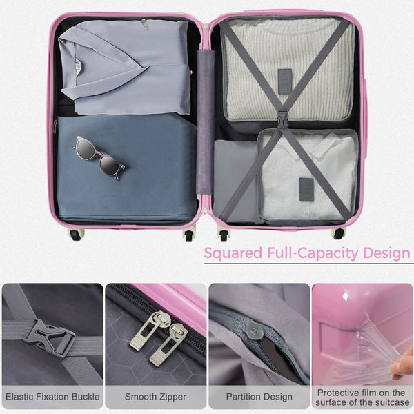 English Elm Luggage Sets 3 Piece Abs Hardshell Spinner Suitcase Collection with Tsa Lock Pink N726P281629S