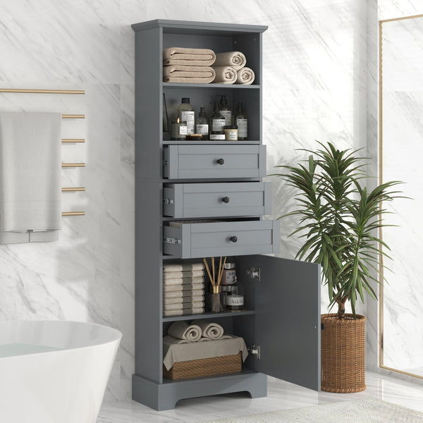 English Elm Gray Tall Storage Cabinet with 3 Drawers, Adjustable Shelves, Anti-Dump Device for Bathroom Office Home Organizing 42x23.75x6.5 WF323347AAE