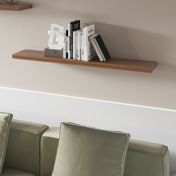 English Elm Walnut Floating Shelf Melamine Set of 1 — 47.3" Wide Bracket-Free Wall Shelf, Sturdy Walnut Finish Elegance B062P380034