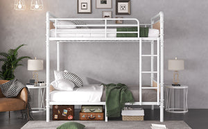 English Elm Twin Twin XL over Twin XL Metal Bunk Bed, Industrial White Detachable Design with Guard Rails, 300lb Capacity W2580P304984