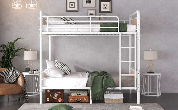 English Elm Twin Twin XL over Twin XL Metal Bunk Bed, Industrial White Detachable Design with Guard Rails, 300lb Capacity W2580P304984