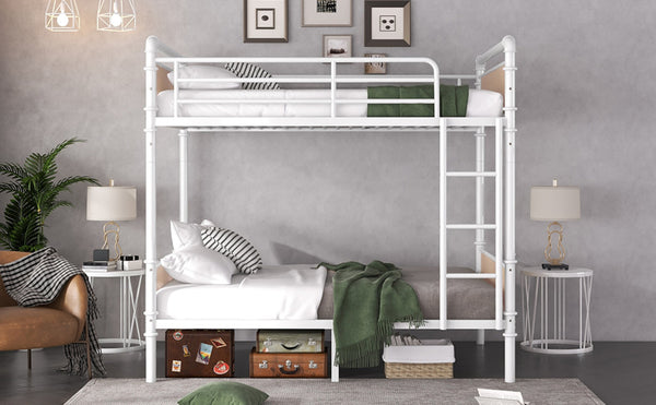 English Elm Twin Xl Metal Bunk Bed Detachable Industrial Frame with Guard Rails for Teens W2580P421569