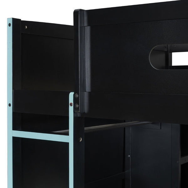 English Elm Full Size Gaming Loft Bed with Rgb Lighting Desk Wardrobe and Built-in Storage Blue LT100261AAC