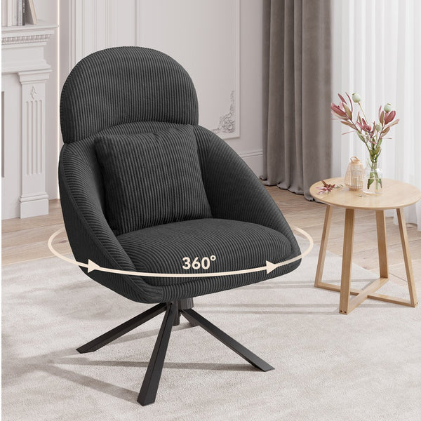 English Elm Modern Swivel Accent Chair with Adjustable Headrest, Oversized Corduroy Upholstered Rocking Recliner for Living Room Dark Gray T3950P397485