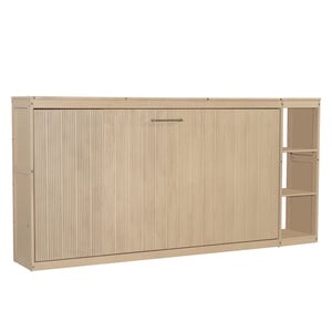 English Elm Twin Space-Saving Murphy Bed with Bookshelf and Fold-Down Desk, LVL/MDF, Compact Modern Design Natural GX002221AAN